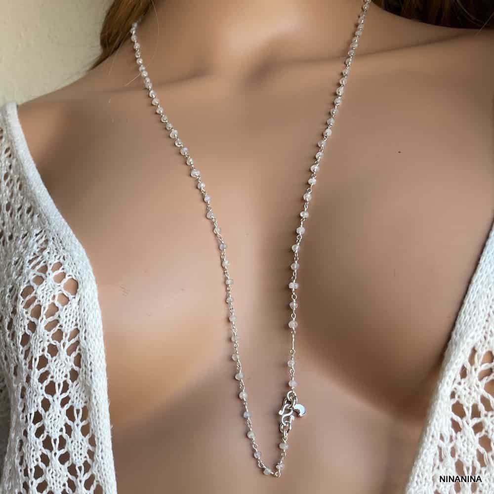 Sautoir Pierre de Lune Argent 925 fermoir symbole infini