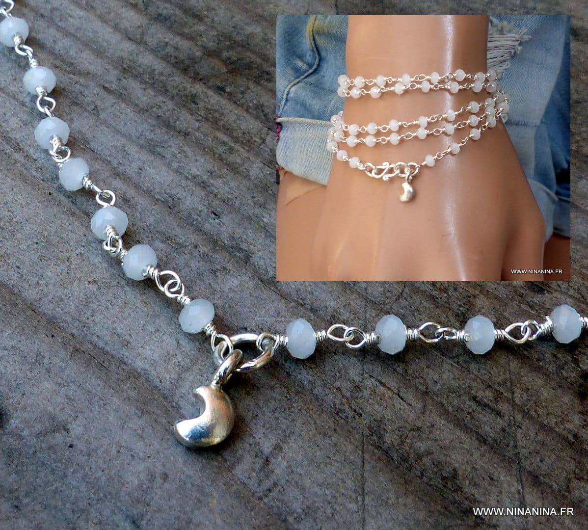 Bracelet Pierre de Lune grossesse Argent 925 avec bague – Image 4