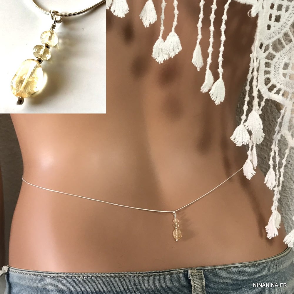 Pendentif Citrine femme sur Chaine de taille Argent 925