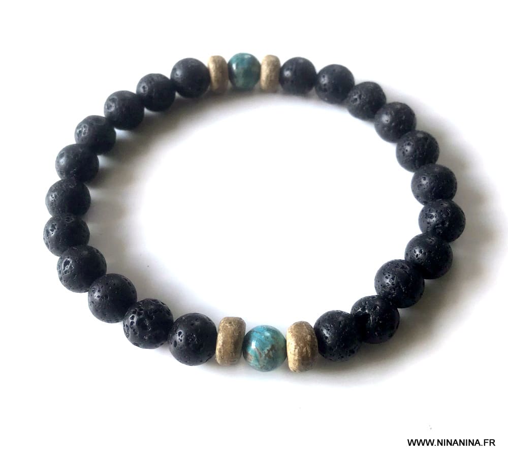 Bracelet de pierre de lave homme et turquoise africaine – Image 5