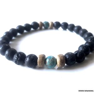 Bracelet de pierre de lave homme et turquoise africaine