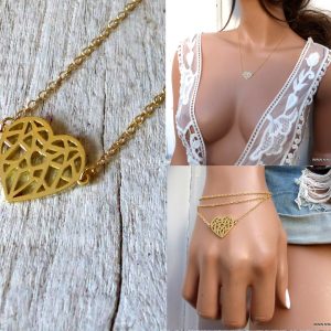 Collier Coeur Acier inoxydable doré filigrané