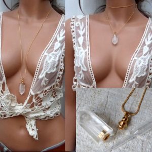 Collier Cristal de roche pendentif pointe flacon parfum