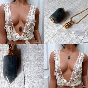 Collier Labradorite femme pendentif pointe flacon parfum