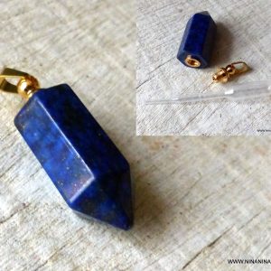 Pendentif Lapis Lazuli véritable mini flacon parfum vide