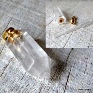 Pendentif Cristal de roche pointe flacon de parfum vide