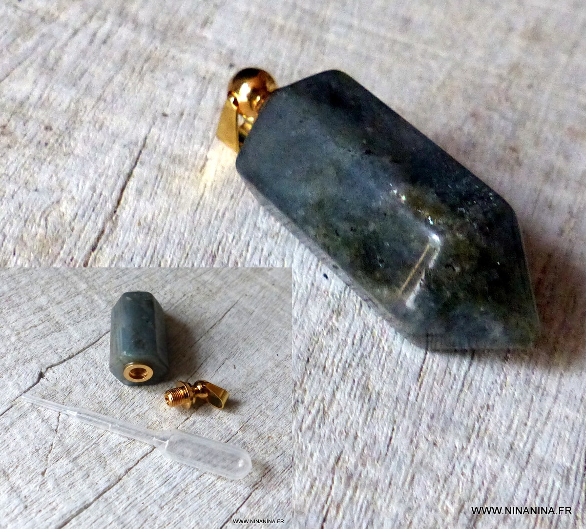 Pendentif Labradorite véritable mini flacon de parfum – Image 4