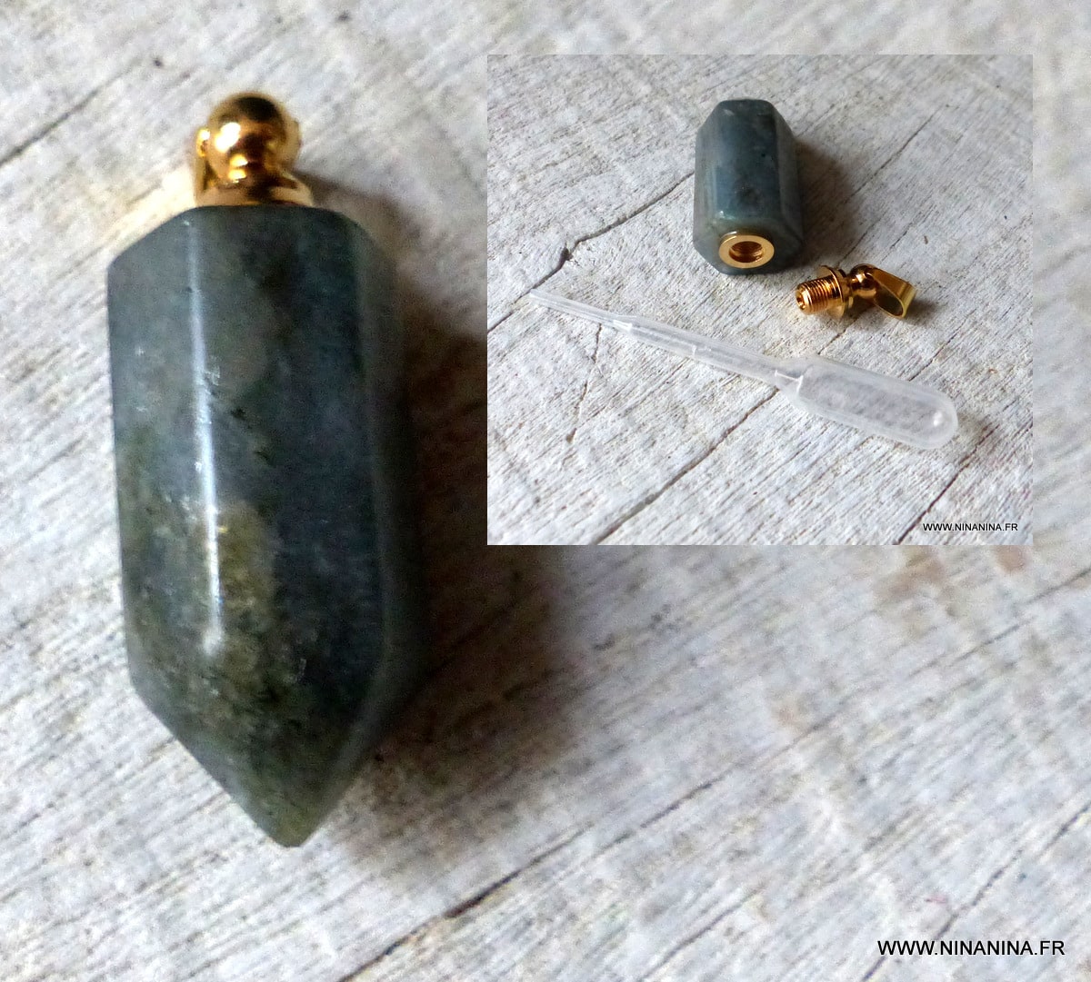 Pendentif Labradorite véritable mini flacon de parfum – Image 6