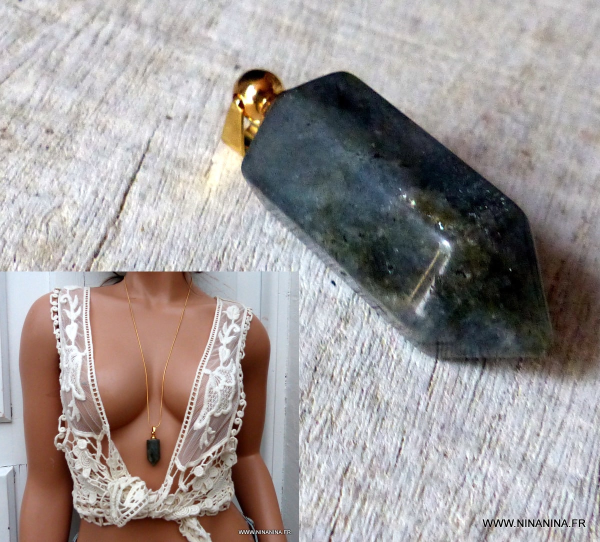 Pendentif Labradorite véritable mini flacon de parfum – Image 5