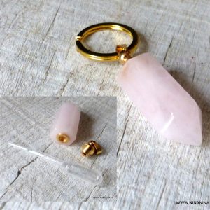 Porte clé femme pendentif quartz rose flacon de parfum