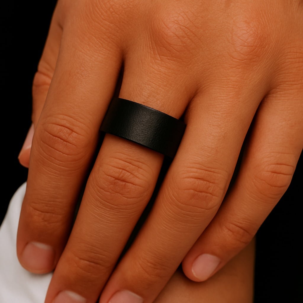 Bague en cuir minimaliste femme et homme artisanale noire – Image 3