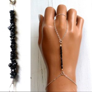 Bracelet bague Diamant noir brut et Argent 925