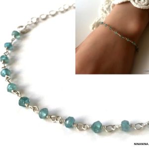 Bracelet topaze bleue pierres brutes semi précieuses