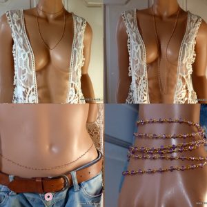 Sautoir améthyste plaqué or pierre de naissance février