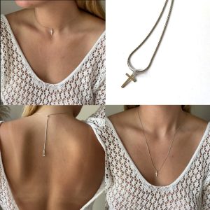 Collier croix femme argent coulissant maille serpentine