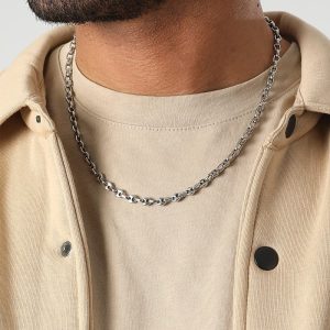 Chaine grain de café homme Acier inoxydable argenté 5mm