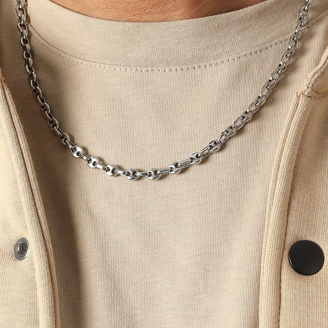 Chaine grain de café homme Acier inoxydable argenté 5mm – Image 4