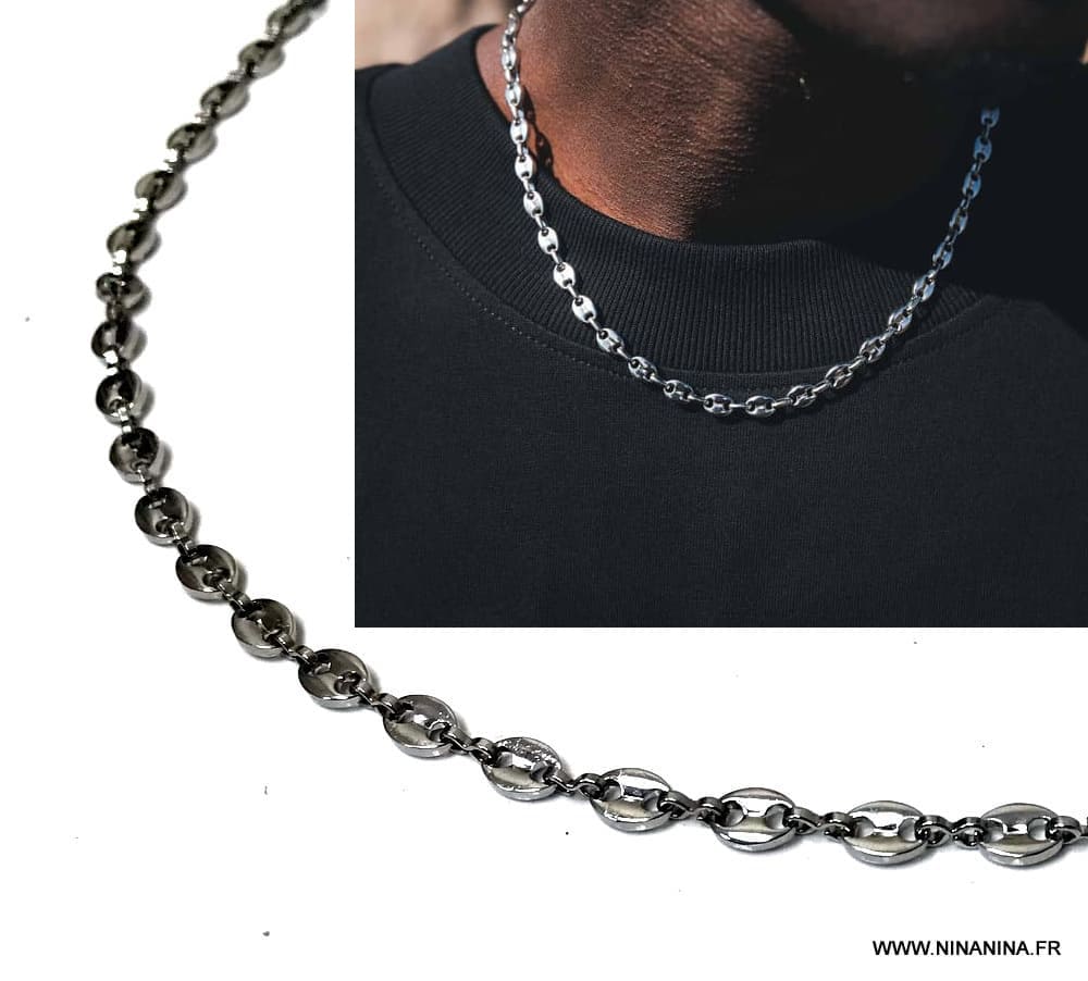 Chaine grain de café homme Acier inoxydable argenté 5mm – Image 3