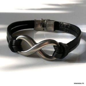 Bracelet homme infinity acier inoxydable lacet cuir