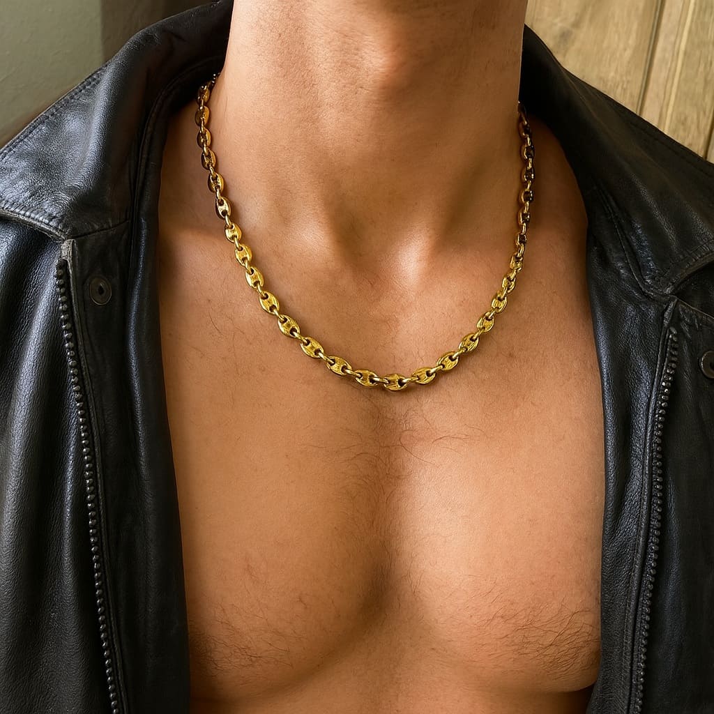 Chaine grain de café or plaqué homme gros maillons faite main en France – Image 6