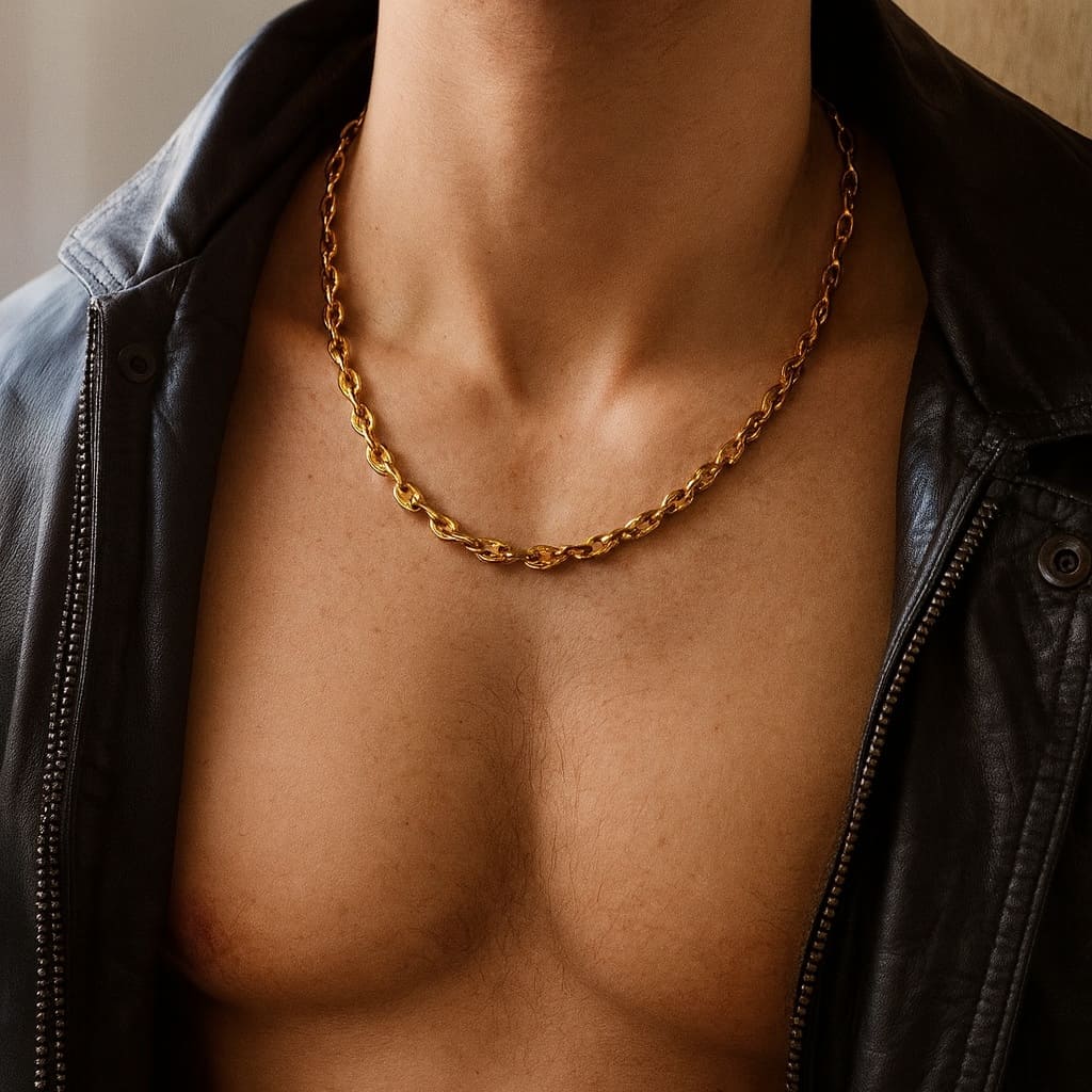 Chaine grain de café or plaqué homme gros maillons faite main en France – Image 8