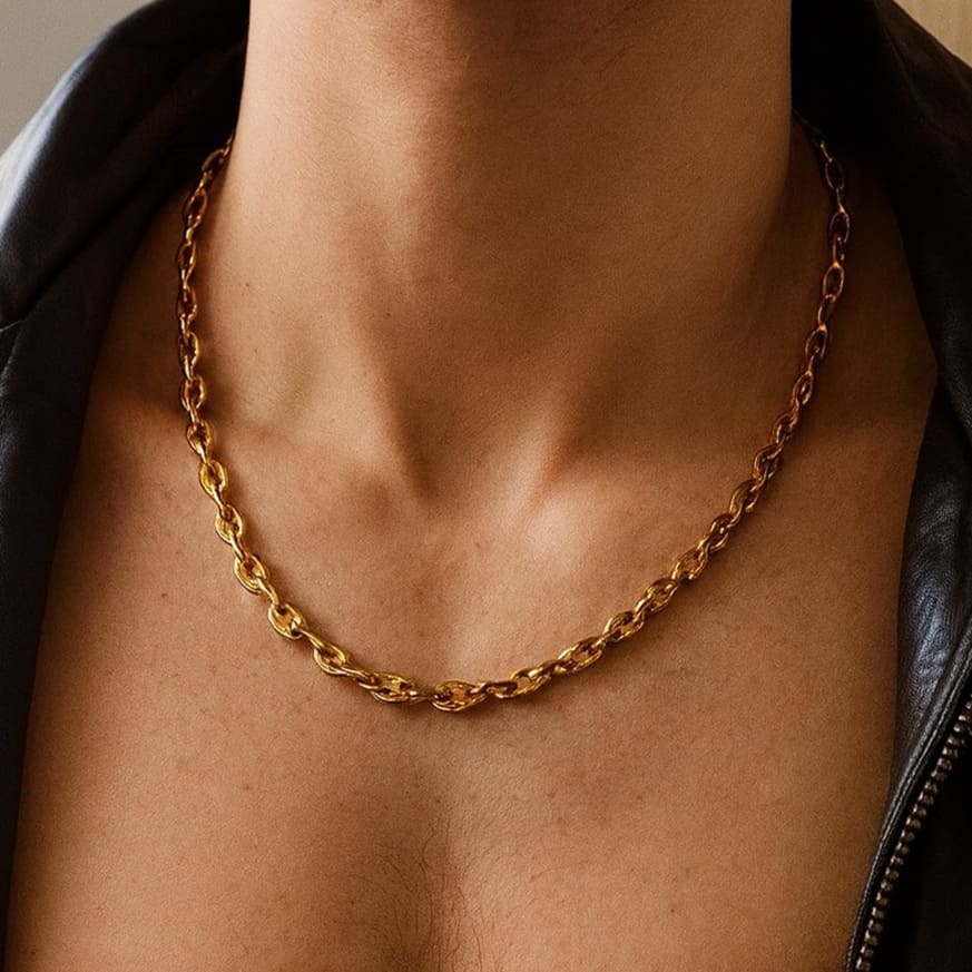 Chaine grain de café or plaqué homme gros maillons faite main en France – Image 4