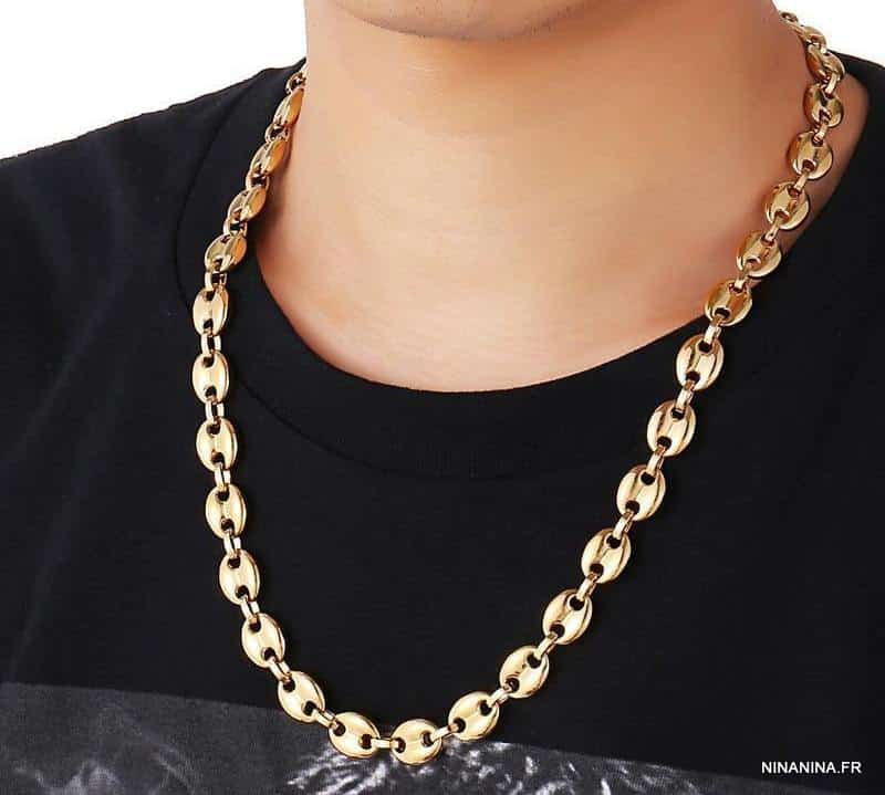 Chaine grain de café or plaqué homme gros maillons faite main en France – Image 7