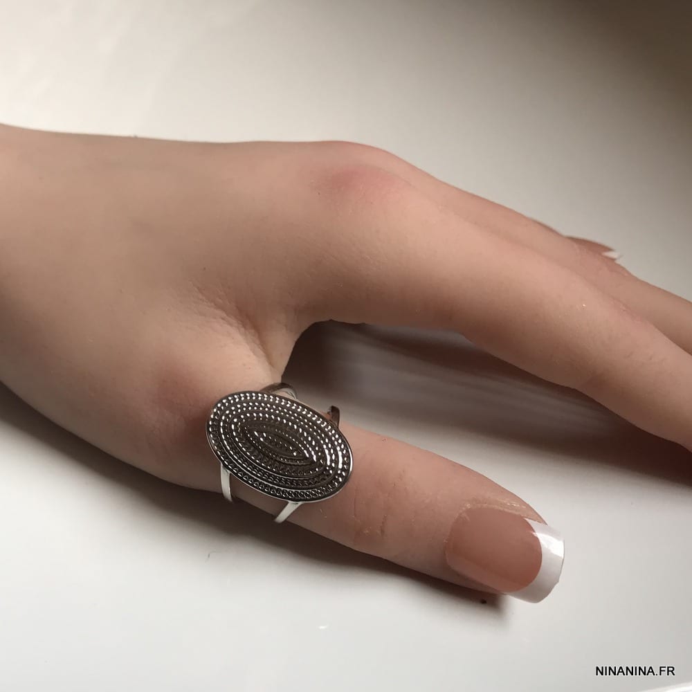 Bague acier inoxydable femme Ovale réglable – Image 7