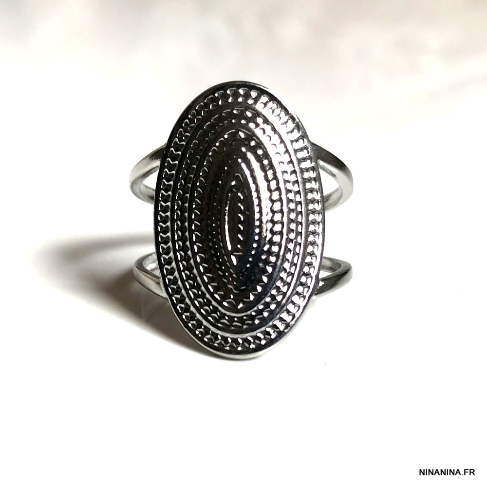 Bague acier inoxydable femme Ovale réglable – Image 8