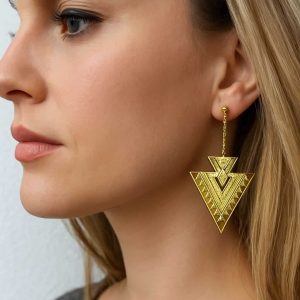 Boucles d’oreilles ethniques Acier inoxydable doré pendentif forme triangle