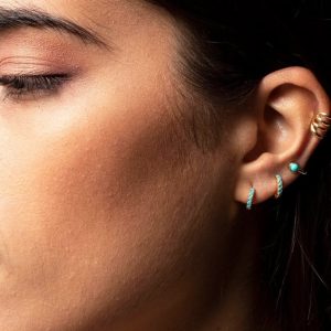 Mini créoles argent et zircon bleu minimalistes pour femme