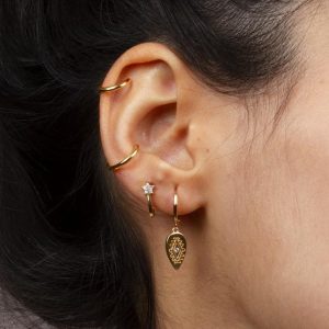 Mini créoles avec pendentif plaqué or et zirconium