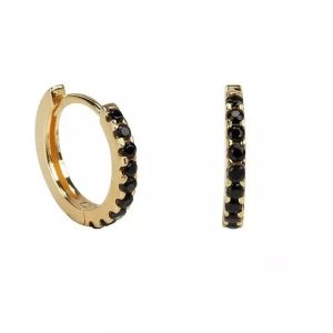 Créoles Zirconium noir et plaqué or pour femme