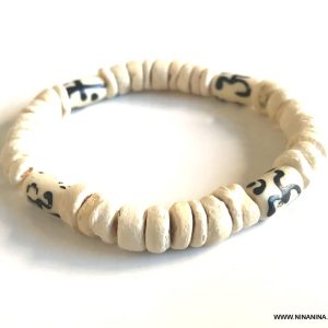Bracelet perle blanche homme rondelles bois de coco