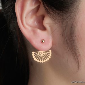 Boucles d oreilles puce boheme acier doré forme éventail