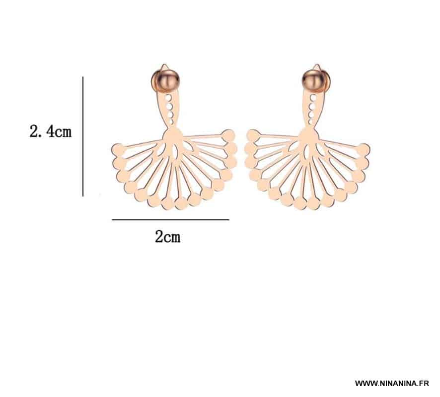 Boucles d oreilles puce boheme acier doré forme éventail – Image 6