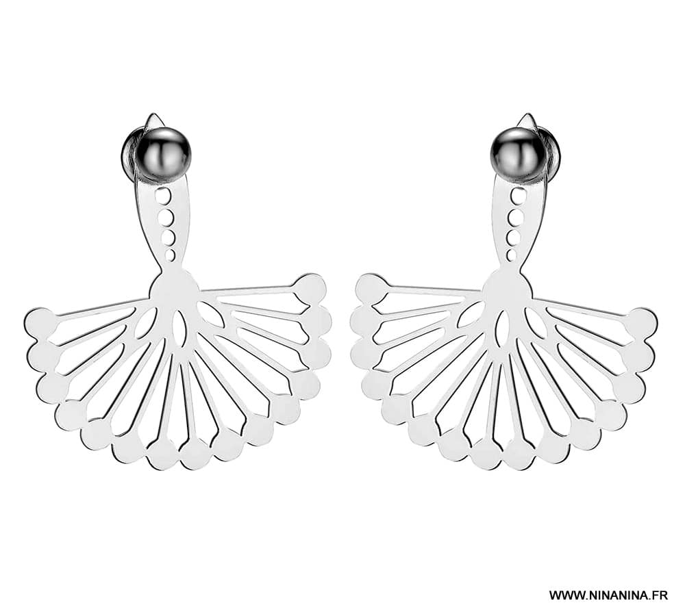 Boucles d oreilles puce boheme acier doré forme éventail – Image 3