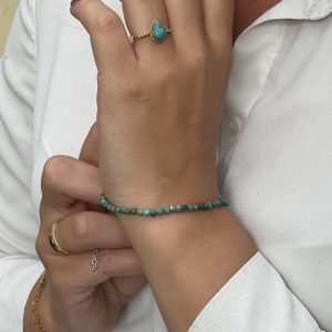 Bracelet turquoise véritable et argent pour femme 4mm