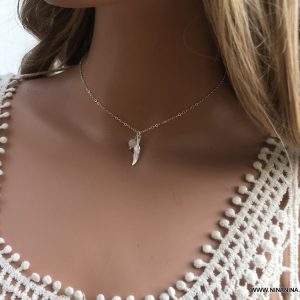 Ras de cou plume Argent et pierre de lune femme