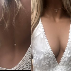 Collier de dos Swarovski et argent pendentif goutte cristal