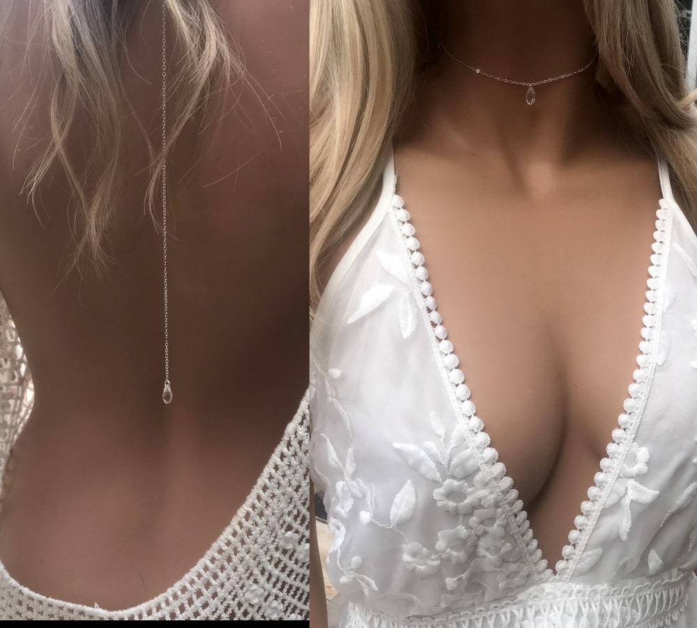 Collier de dos Swarovski et argent pendentif goutte cristal – Image 3