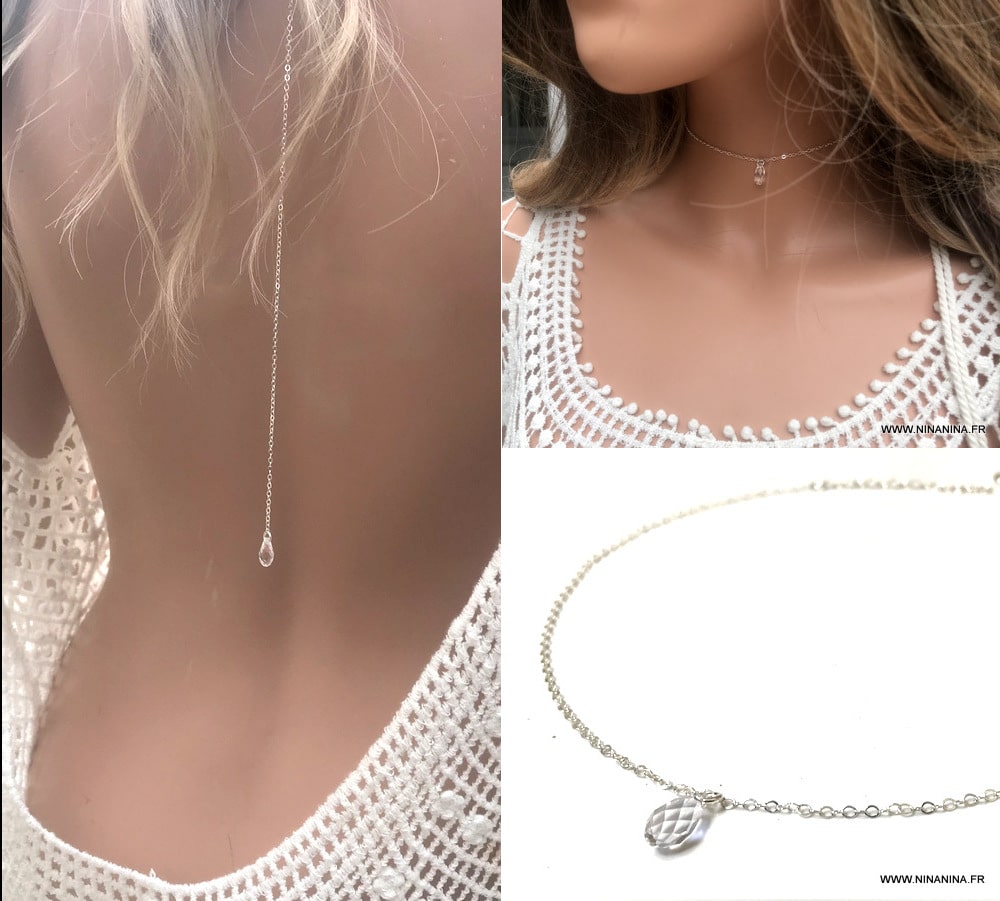 Collier de dos Swarovski et argent pendentif goutte cristal – Image 9