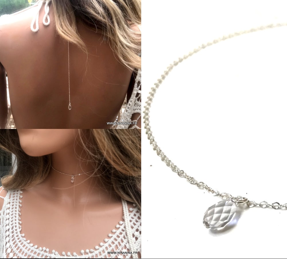 Collier de dos Swarovski et argent pendentif goutte cristal – Image 5