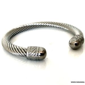 Bracelet homme tresse acier inoxydable argent jonc ouvert