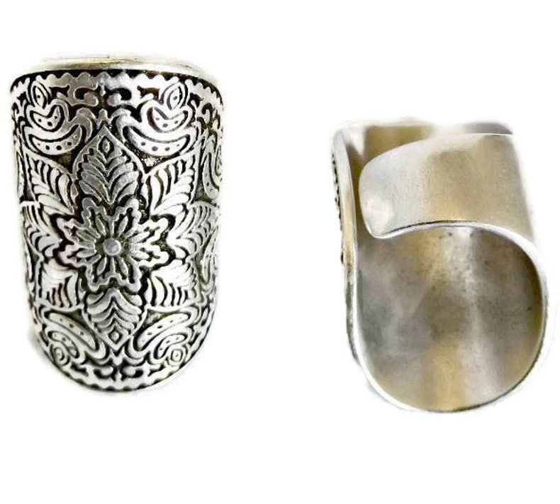 Bague mandala large etain plaqué argent ajustable – Image 6