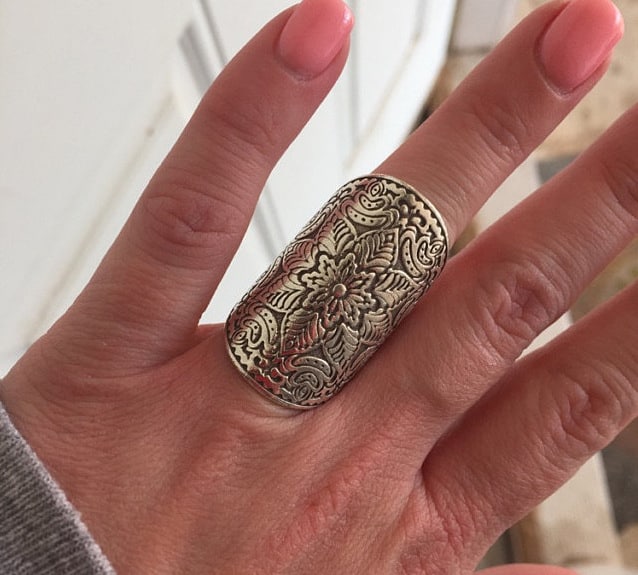 Bague mandala large etain plaqué argent ajustable – Image 4