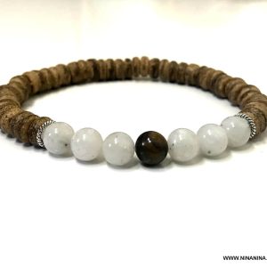 Bracelet homme pierre de lune oeil de tigre et argent