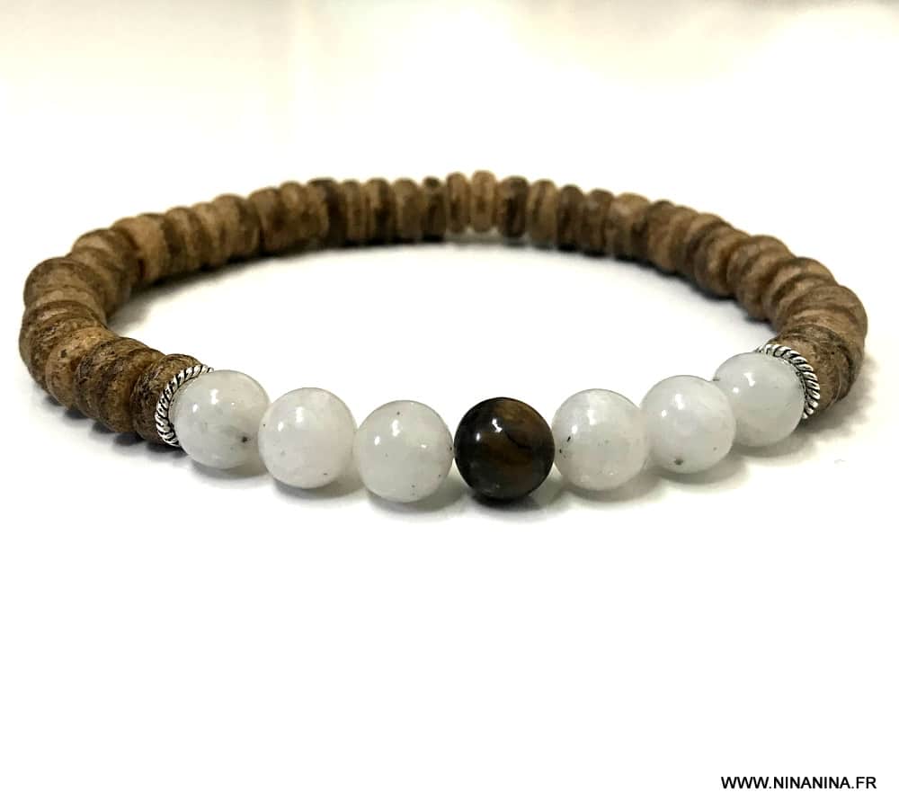 Bracelet homme pierre de lune oeil de tigre et argent – Image 3