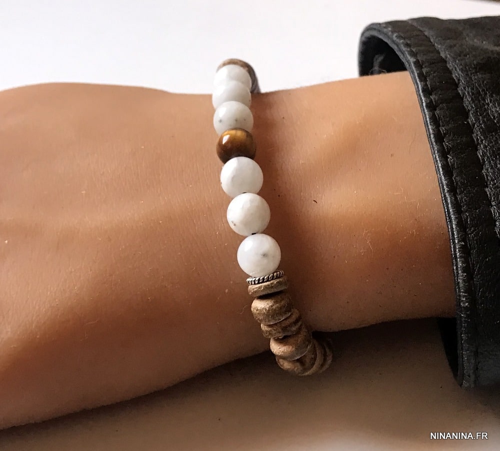 Bracelet homme pierre de lune oeil de tigre et argent – Image 7