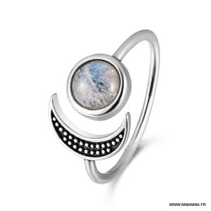 Bague lune et soleil argent 925 et pierre de lune réglable